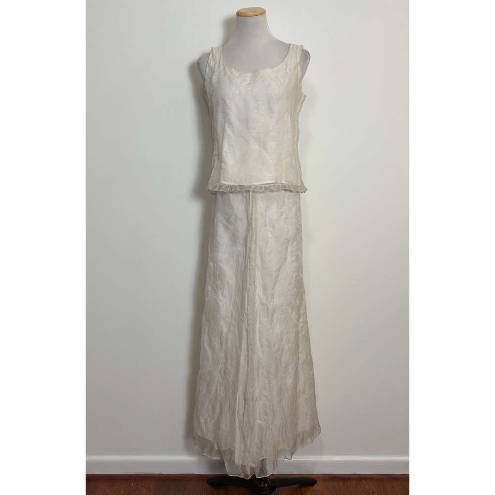 Shin Choi Ethereal VTG Silk Blend 2 PC Maxi Skirt Set 8 Sheer Ivory Fairy Grunge